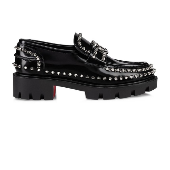 Christian Louboutin CL Studded Lug Sole Loafer in Black/Lin Black - Picture 4 of 13